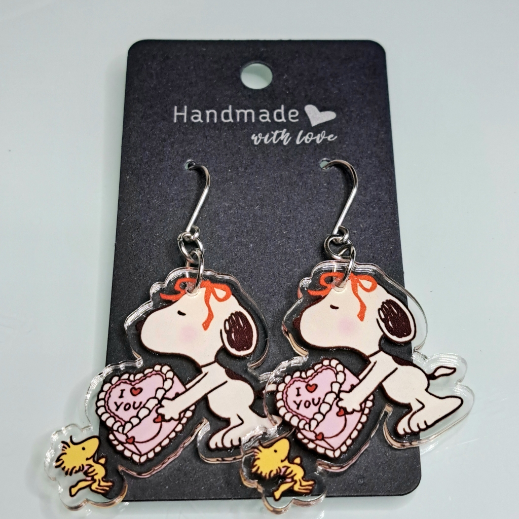 Valentines Snoopy Woodstock Earrings With Stainless Steel Ear Wires 10$